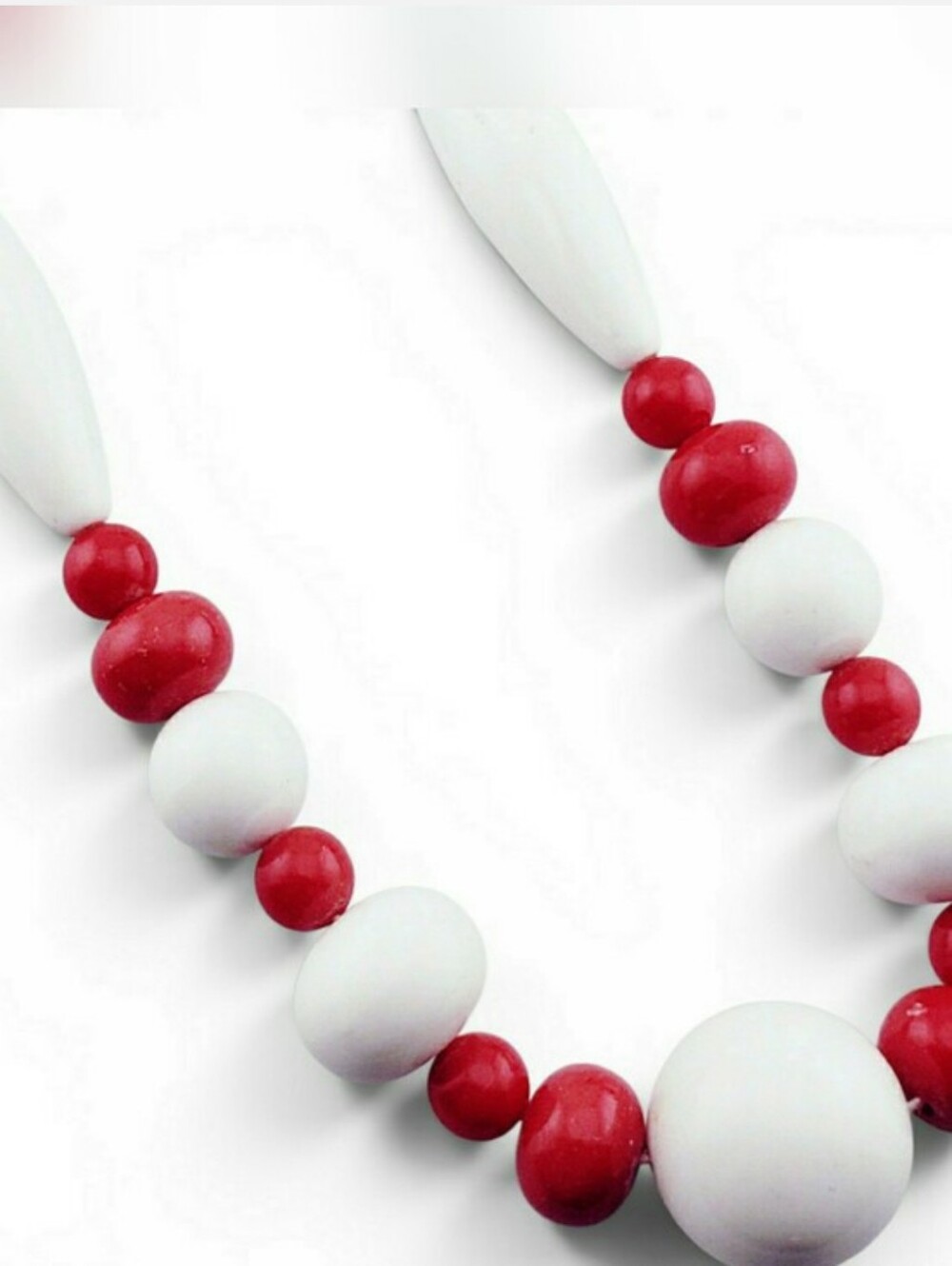 Red & White Beaded Chunky Statement Necklace